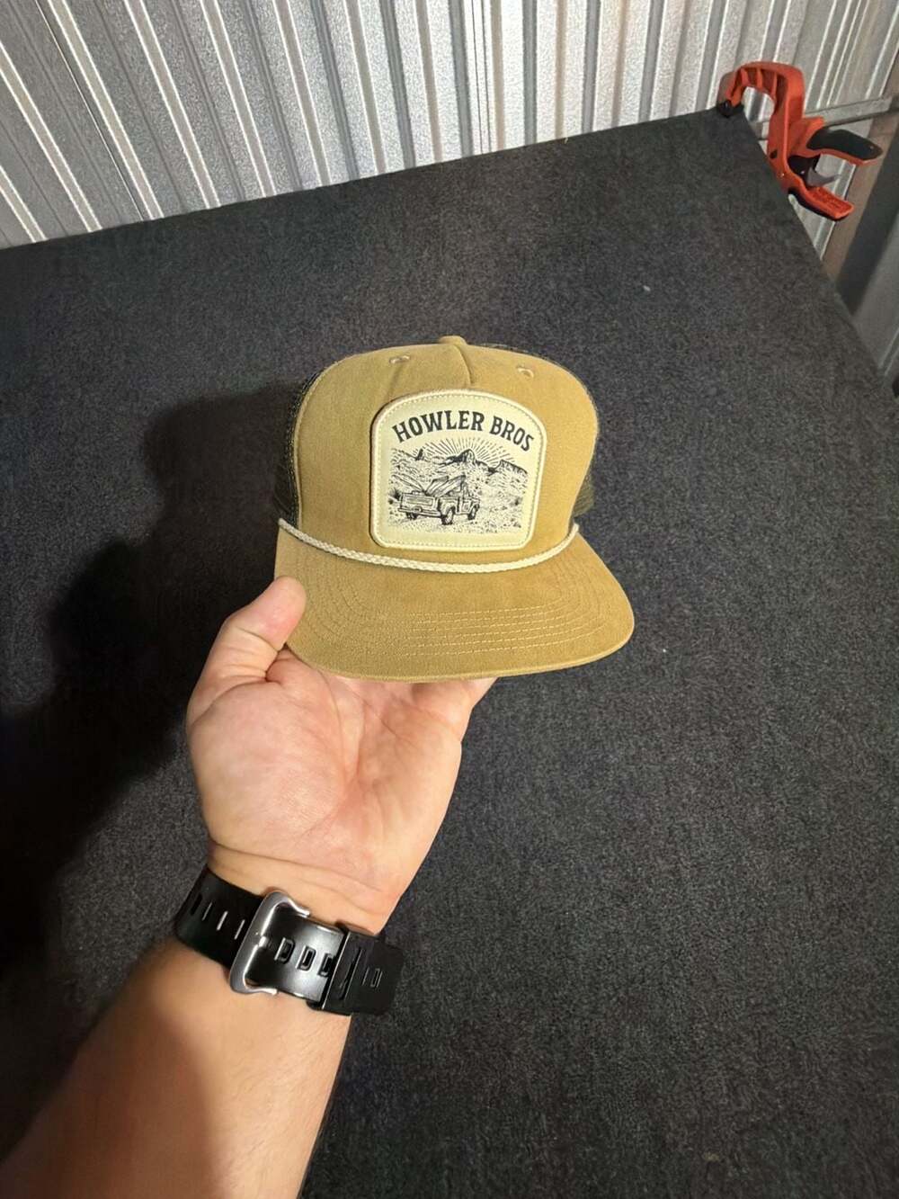 Howler Brothers Trucker Hat Tan Green Mesh Snapback
